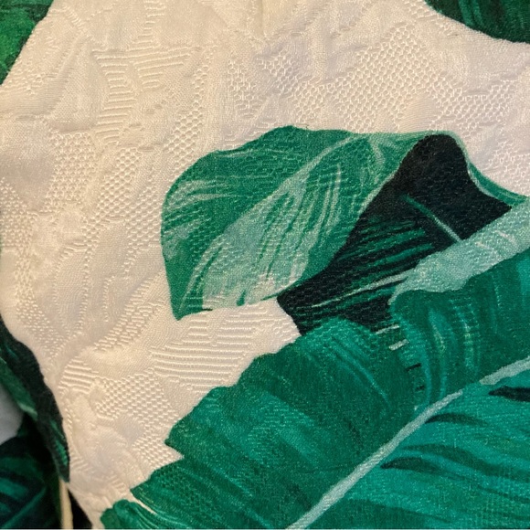 DOLCE AND GABBANA Green White Banana Leaf Tropical Print Straw Collar Jacket - Picture 5 of 15